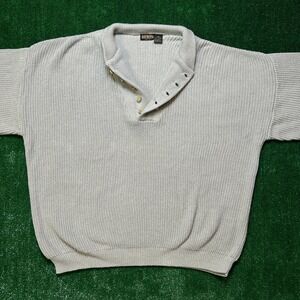 Vintage Guide Gear Henley Sweater Mens XXL Gray 100% Cotton Ribbed Knit Pullover